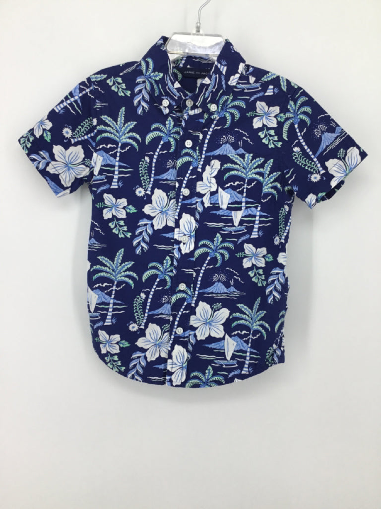 Janie and Jack Child Size 4 Blue Tropical Shirt - boys