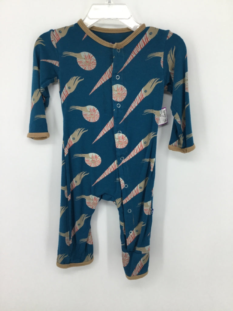 Kickee Pants Child Size 3-6 Months Blue Print Pajamas - boys
