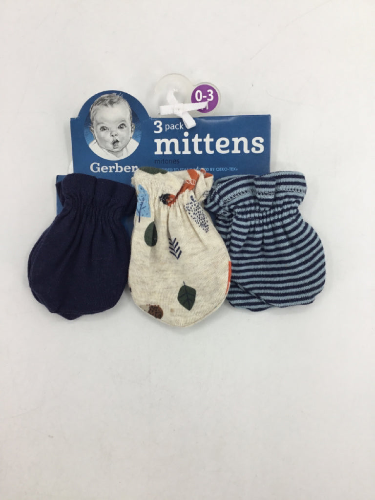 Gerber Child Size 0-3 Months Blue Print Infant Mittens