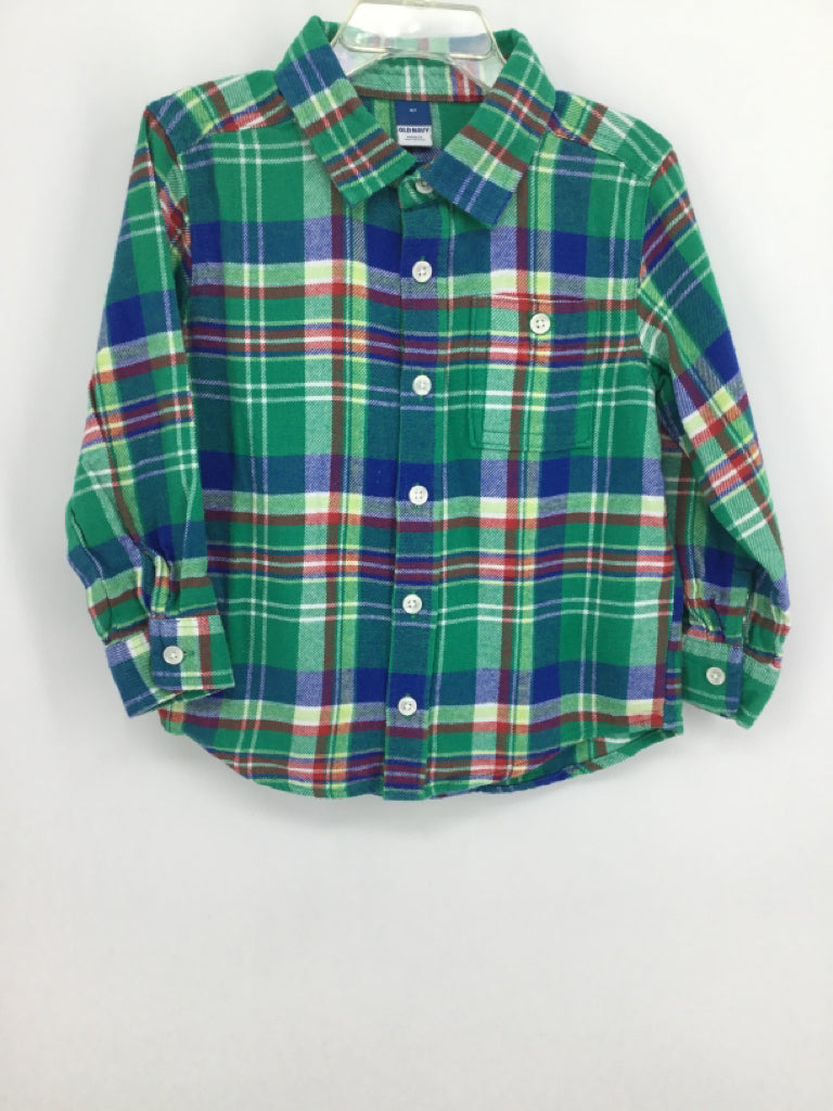 Old Navy Child Size 4 Green Plaid Shirt - boys