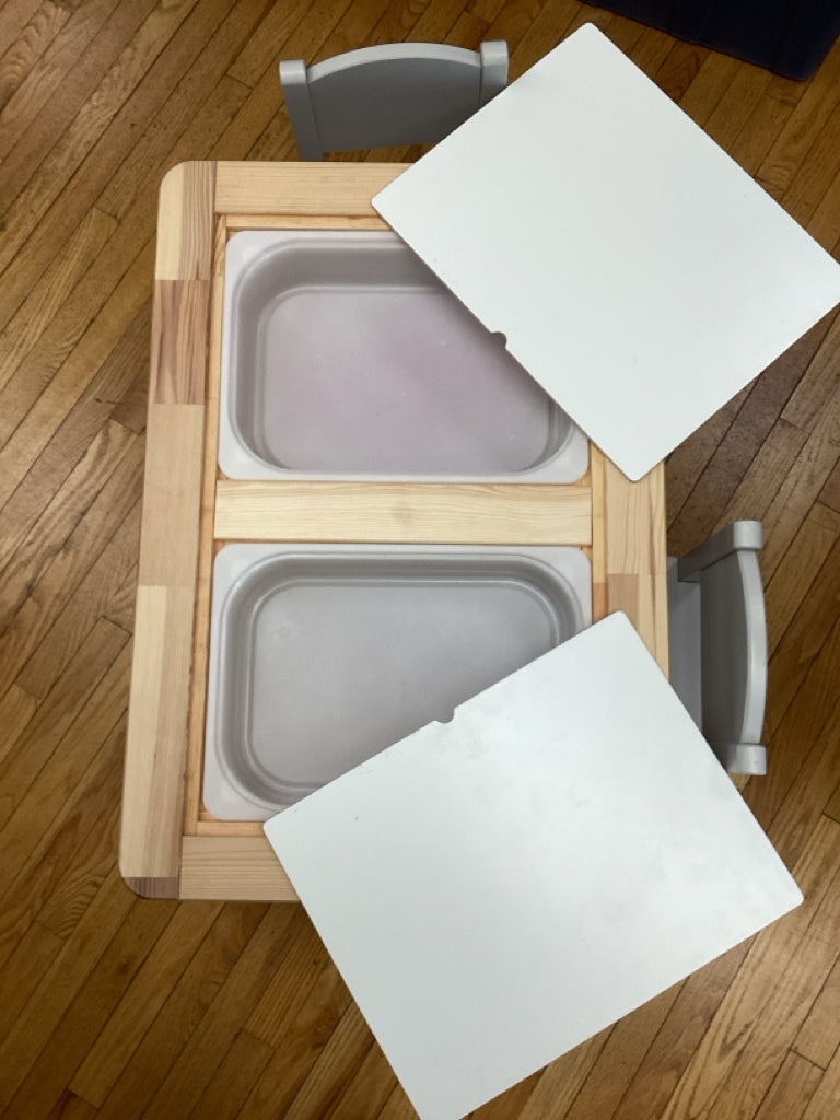 ikea FLISAT Kids Table with TROFAST Storage Boxes & 2 SUNDVIK Chairs