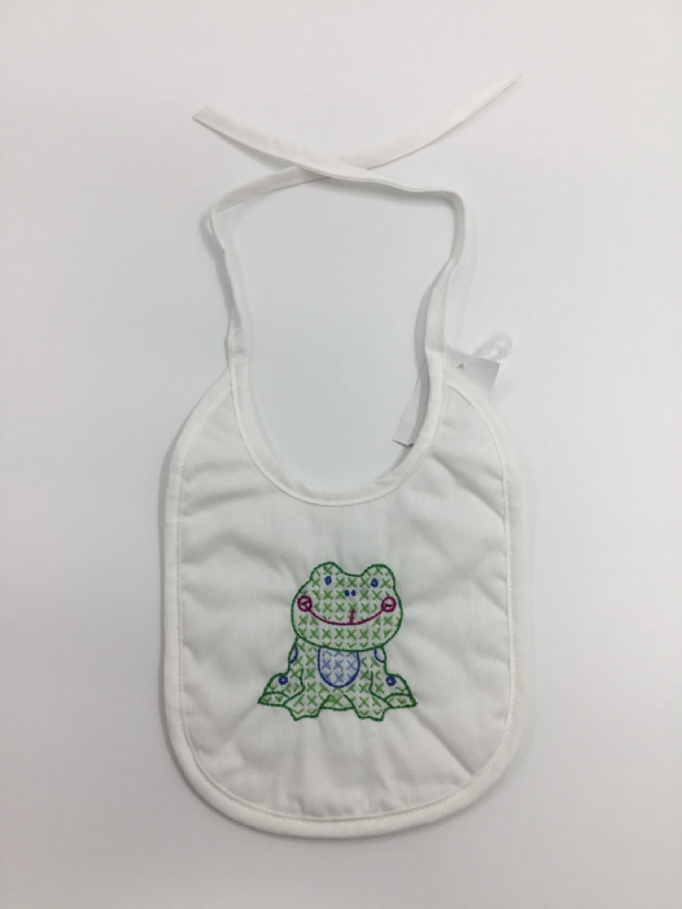White Embroidered Frog Bib