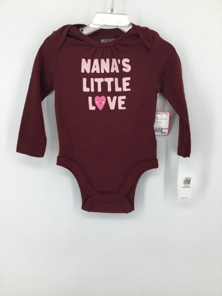 Old Navy Child Size 12-18 Months Burgundy Onesie