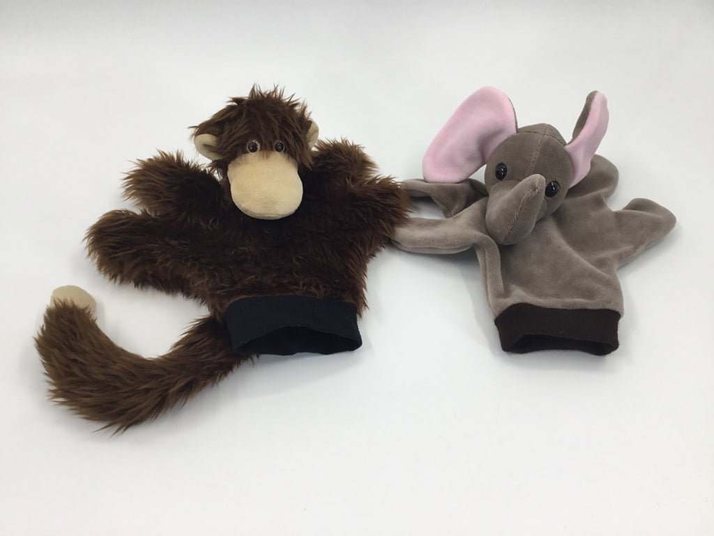 Set of 2 Hand Puppets - Elephant & Monkey