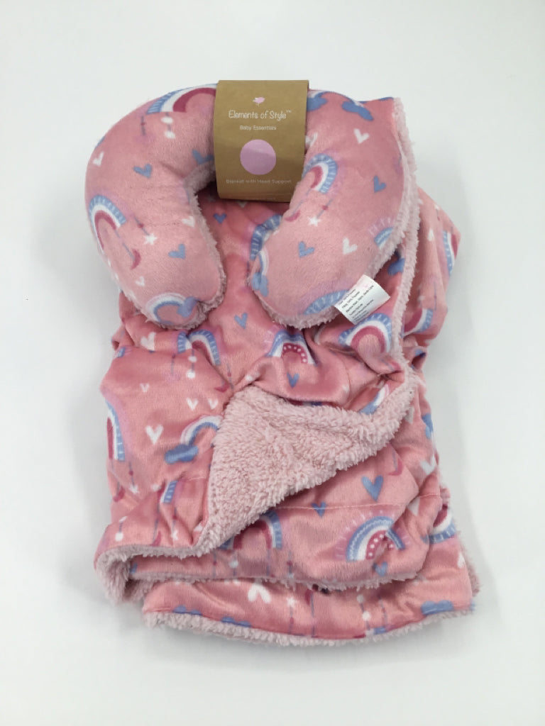 Baby Essentials Pink Print Blanket & Head Support