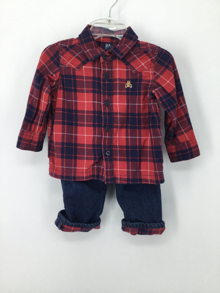 Gap Denim Child Size 12-18 Months Red Plaid Outfit - boys