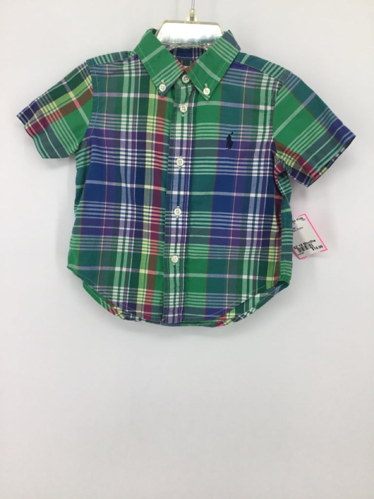 Ralph Lauren Child Size 18 Months Green Plaid Shirt - boys