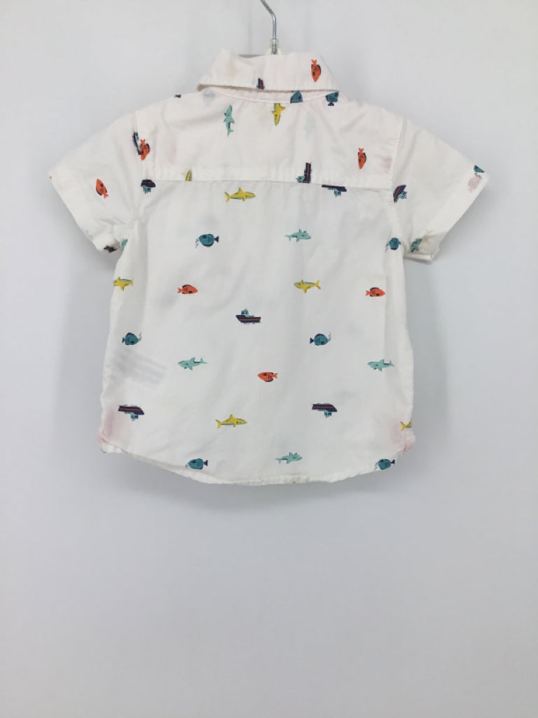 Carter's Child Size 12 Months White Print Shirt - boys
