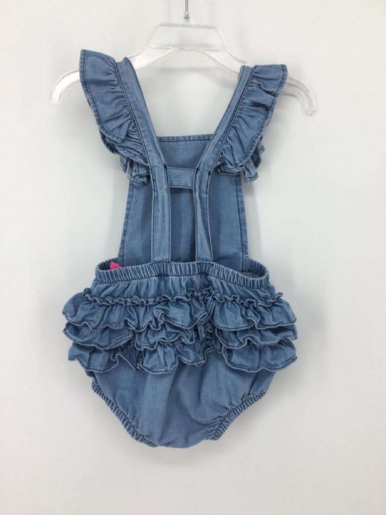 Ruffle Butts Child Size 6-12 Months Blue Overalls - girls