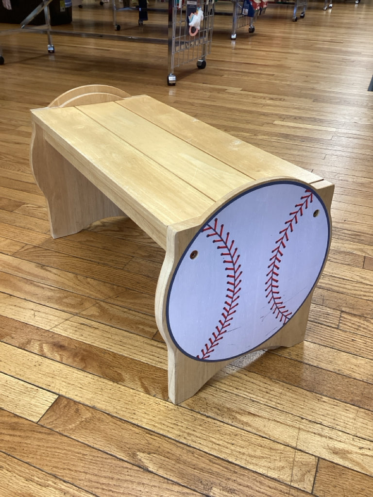 Wooden Toddler Step Stool/Bench With Baseball Side Panels