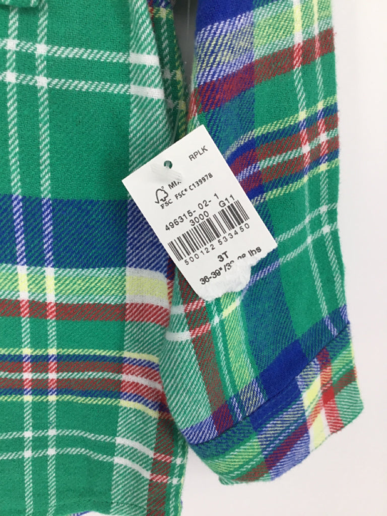 Old Navy Child Size 3 Green Plaid Shirt - boys