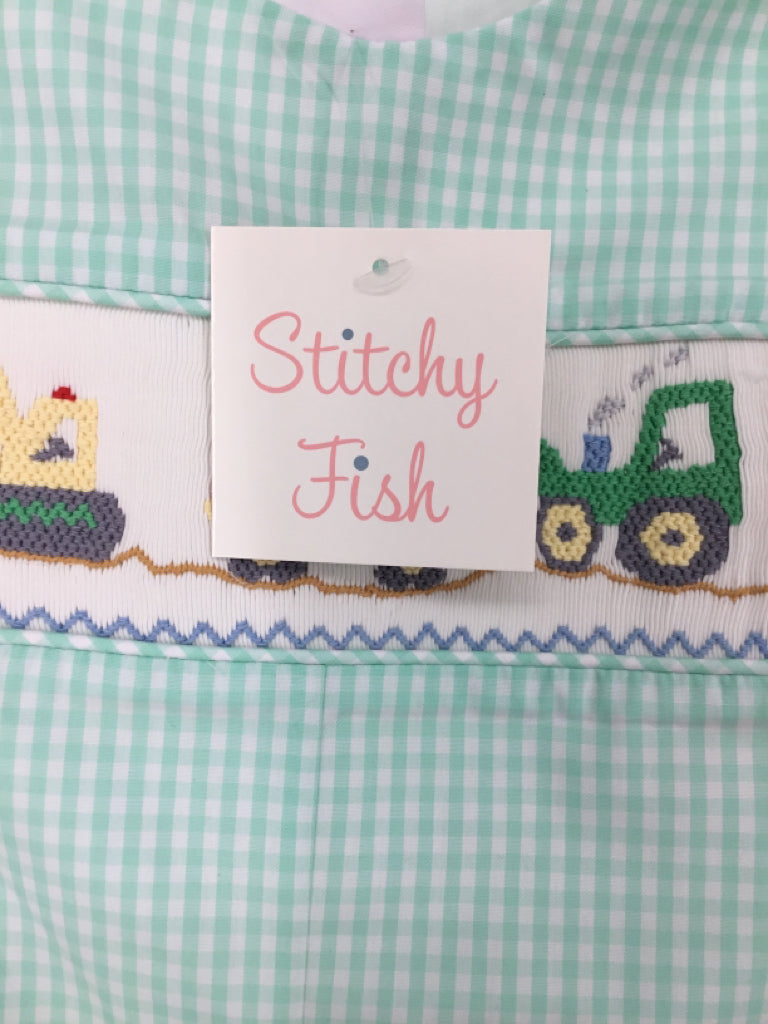 Stitchy Fish Child Size 12 Months Green smocked Outfit - boys
