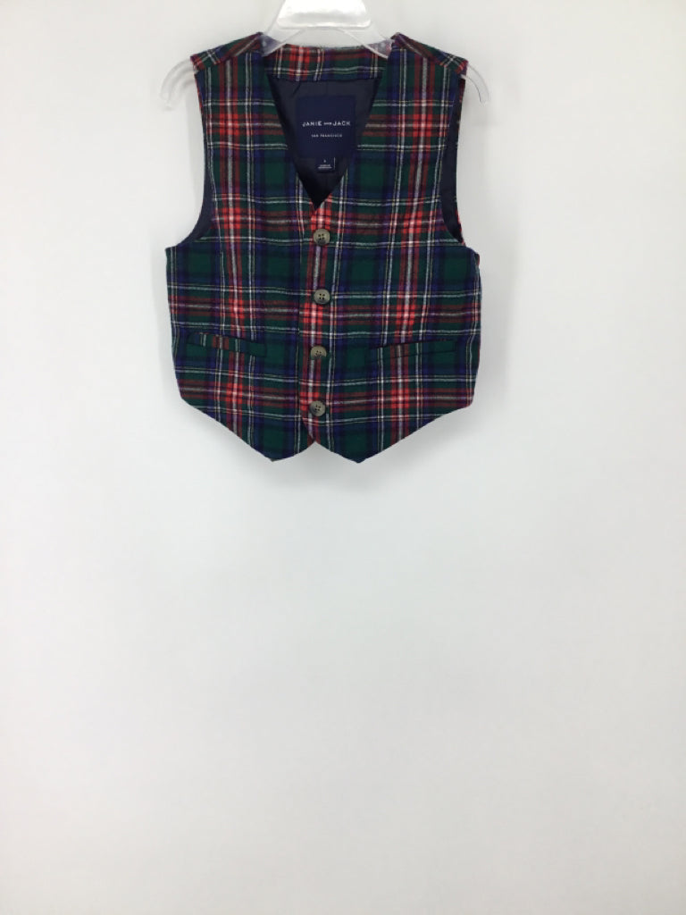 Janie and Jack Child Size 5 Natural Plaid Vest - boys