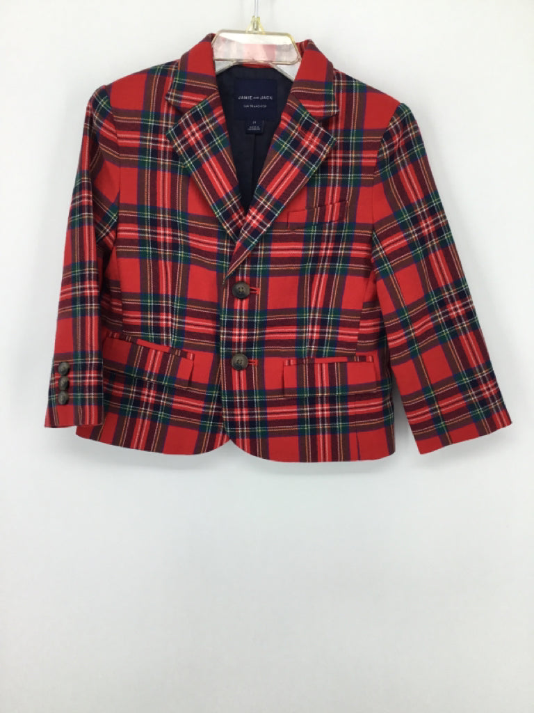 Janie and Jack Child Size 2 Red Plaid Blazer - boys