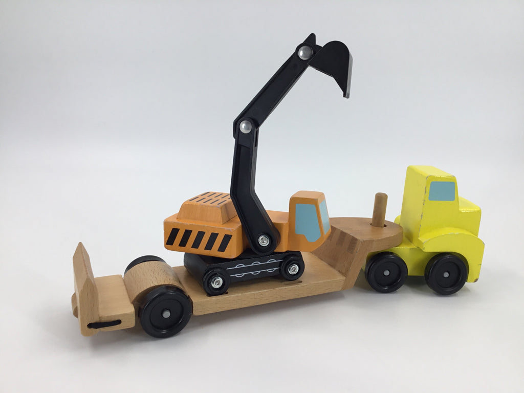 Melissa & Doug Trailer and Excavator Wooden Vehicle Set