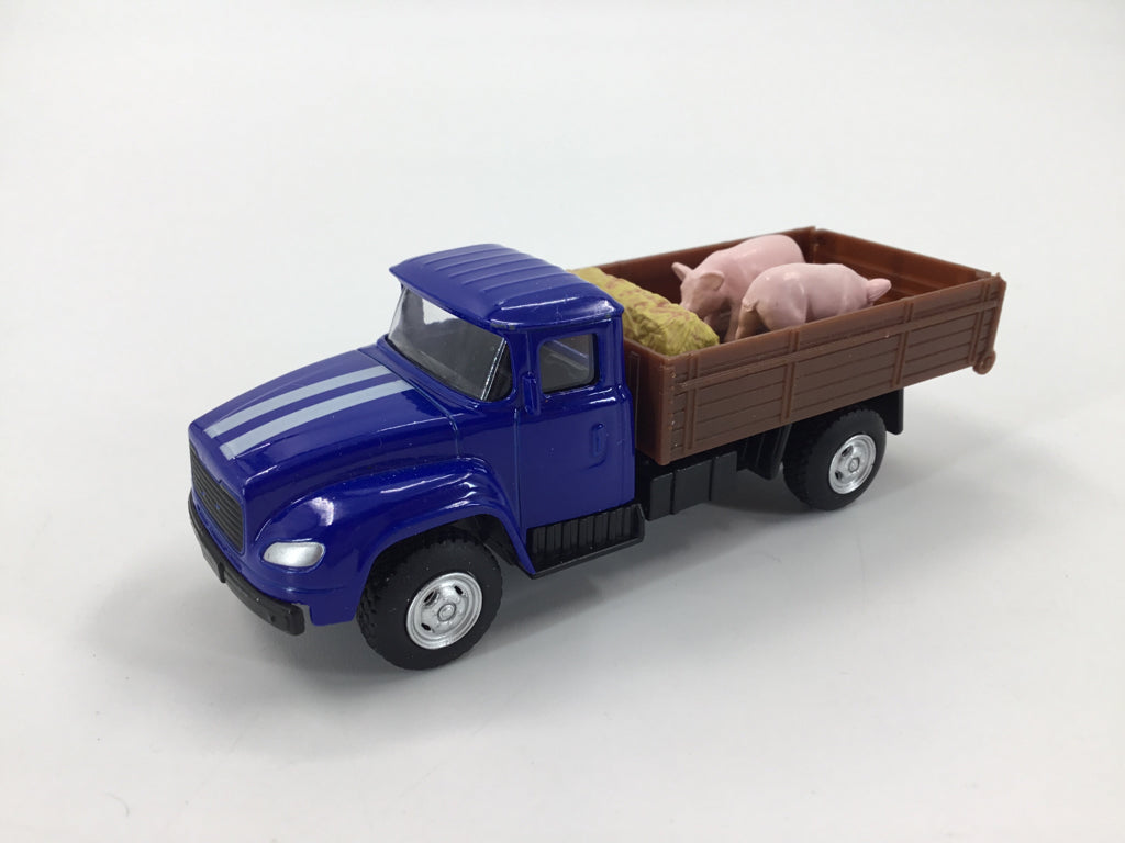 Blue Die-cast Farm Truck w/ Hay and Pigs