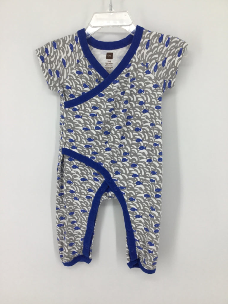 Tea Child Size 3-6 Months Blue Print Outfit - boys