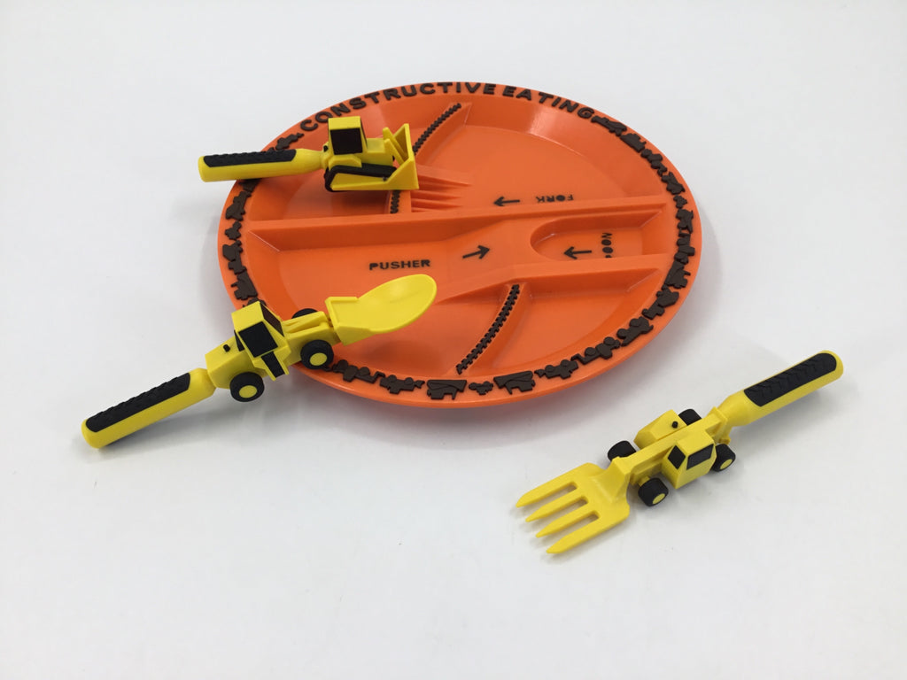Constructive Baby Set of 3 Construction Utensils & Divided Plate