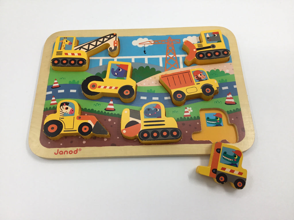 Janod Wooden Chunky Construction Vehicles Puzzle