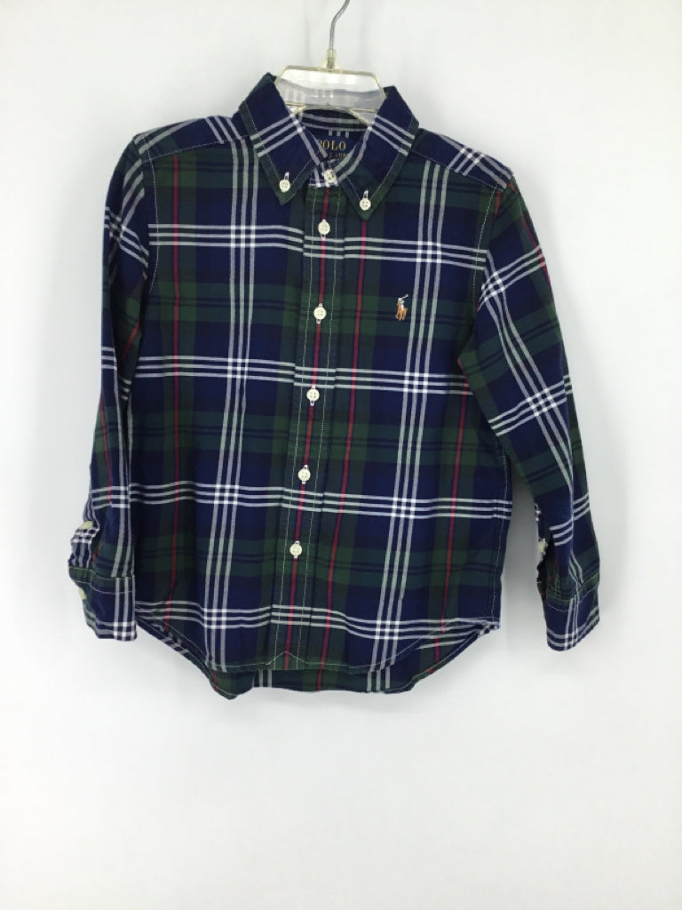 Ralph Lauren Child Size 4 Navy Plaid Shirt - boys