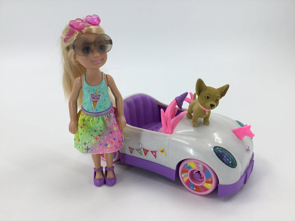 Barbie Club Chelsea Doll with Open-Top Unicorn Car