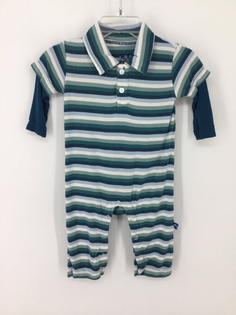 Kickee Pants Child Size 0-3 Months Teal Stripe Outfit - boys