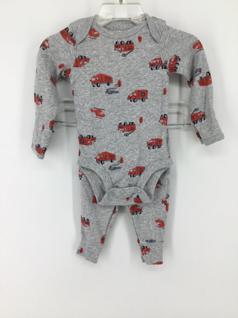 Carter's Child Size 3 Months Gray Fire Truck Outfit - boys