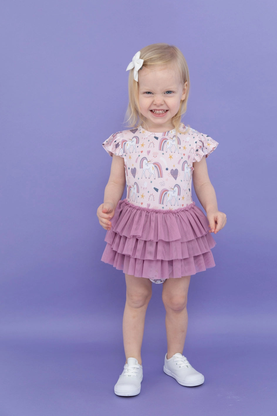 Bird & Bean Bamboo Tulle Skirted Bodysuit - Rainbow Unicorn