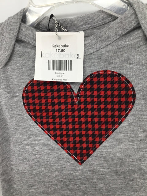 Kakabaka Child Size 6 Gray Valentine's Day buffalo Plaid Heart Onesie
