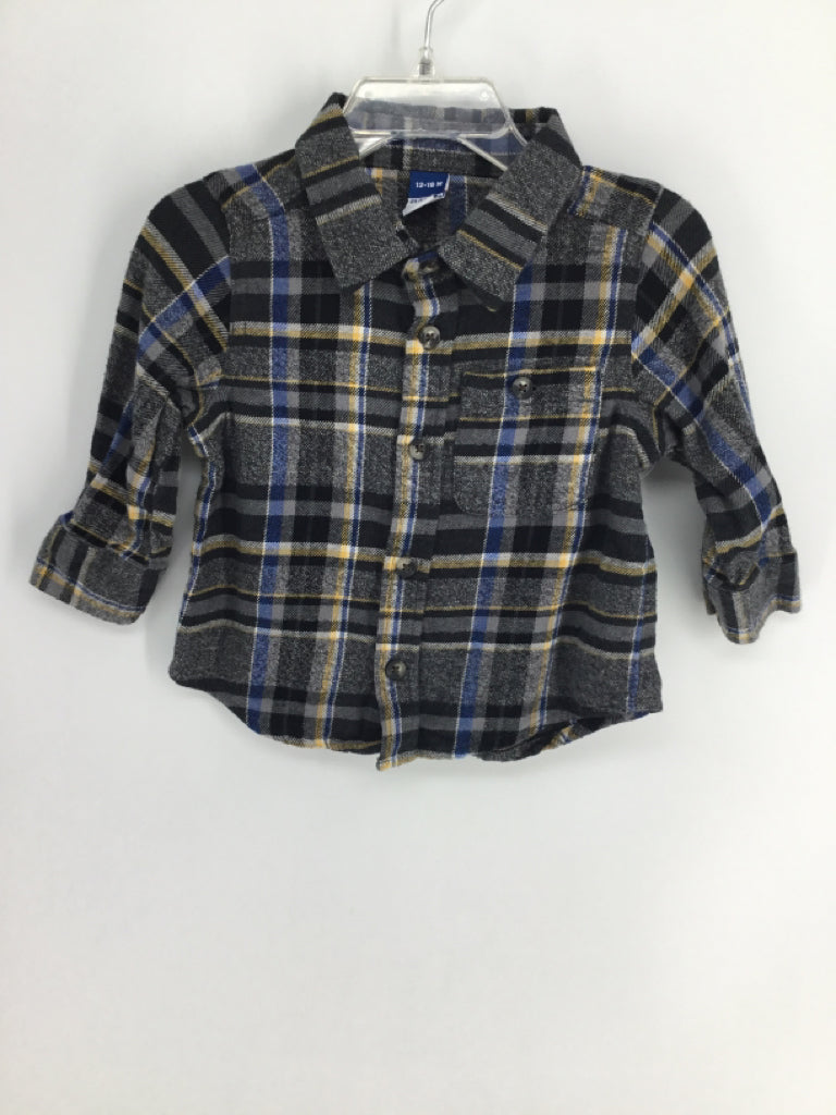Old Navy Child Size 12-18 Months Gray Plaid Shirt - boys