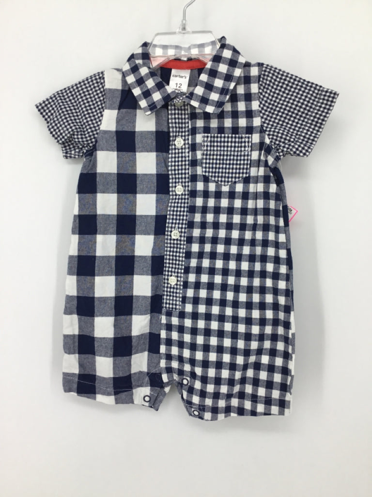 Carter's Child Size 12 Months Navy Gingham Outfit - boys