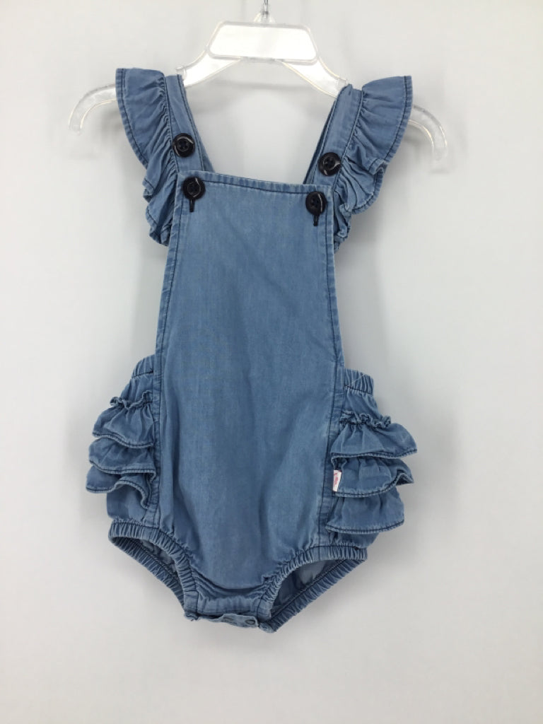 Ruffle Butts Child Size 6-12 Months Blue Overalls - girls