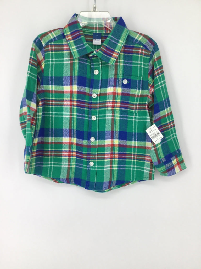 Old Navy Child Size 3 Green Plaid Shirt - boys