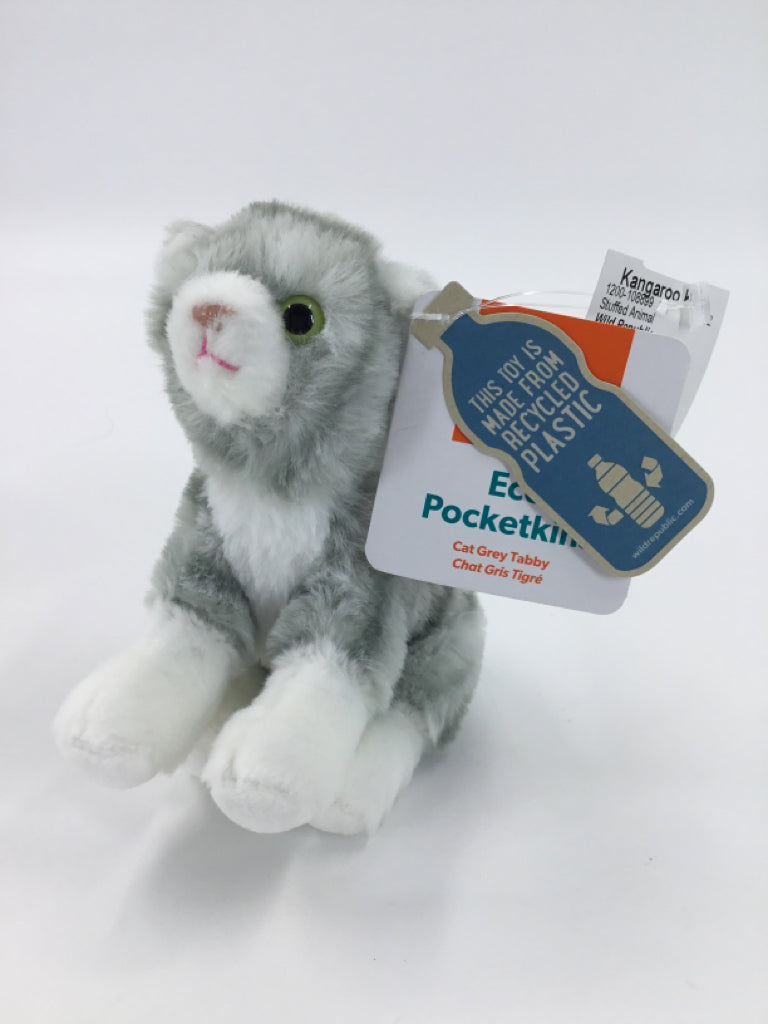 Wild Republic Eco Pocketkins Grey Tabby Cat Stuffed Animal