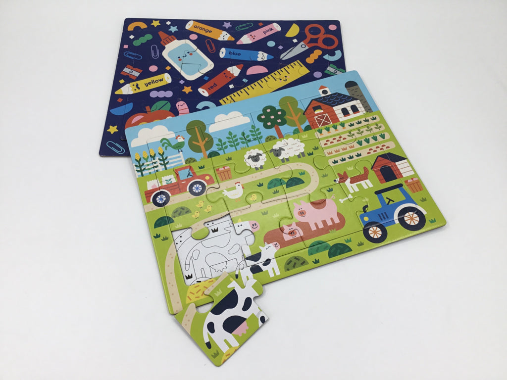 Set of 2 Jigsaw Puzzles: Farm & Back to School