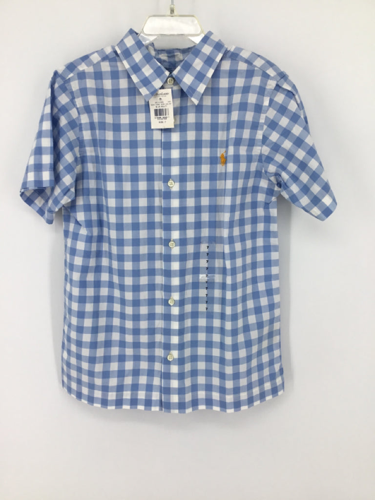Ralph Lauren Child Size 7 Blue Gingham Shirt - boys