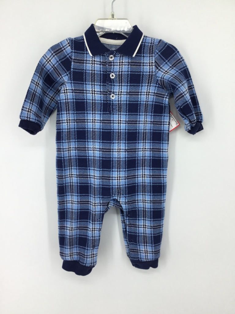 Little Me Child Size 9 Months Blue Plaid Outfit - boys