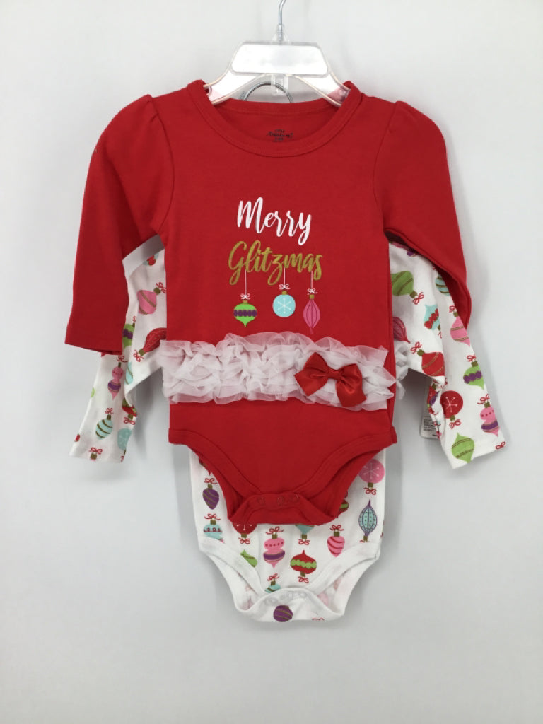 Little Treasure Child Size 3-6 Months Red Christmas Onesie Set