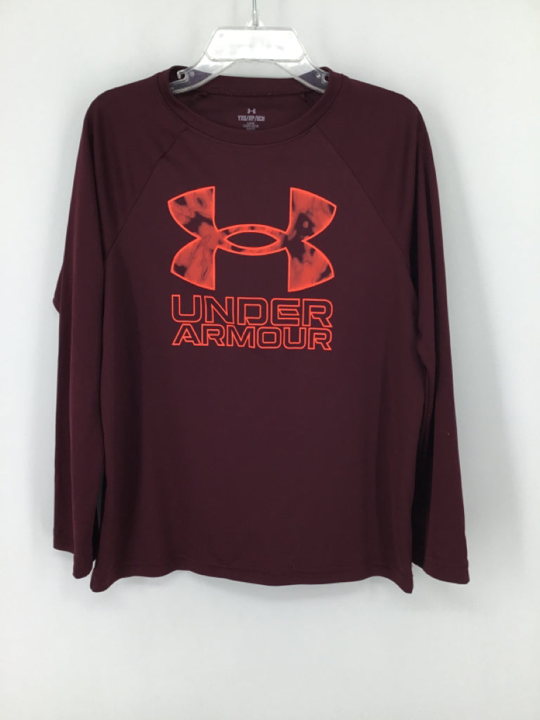 Under Armour Child Size 7 Burgundy screen printed T-shirt - boys