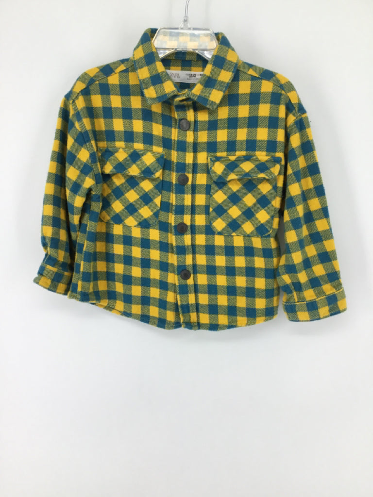 Zara Child Size 18-24 Months Yellow Gingham Shirt - boys