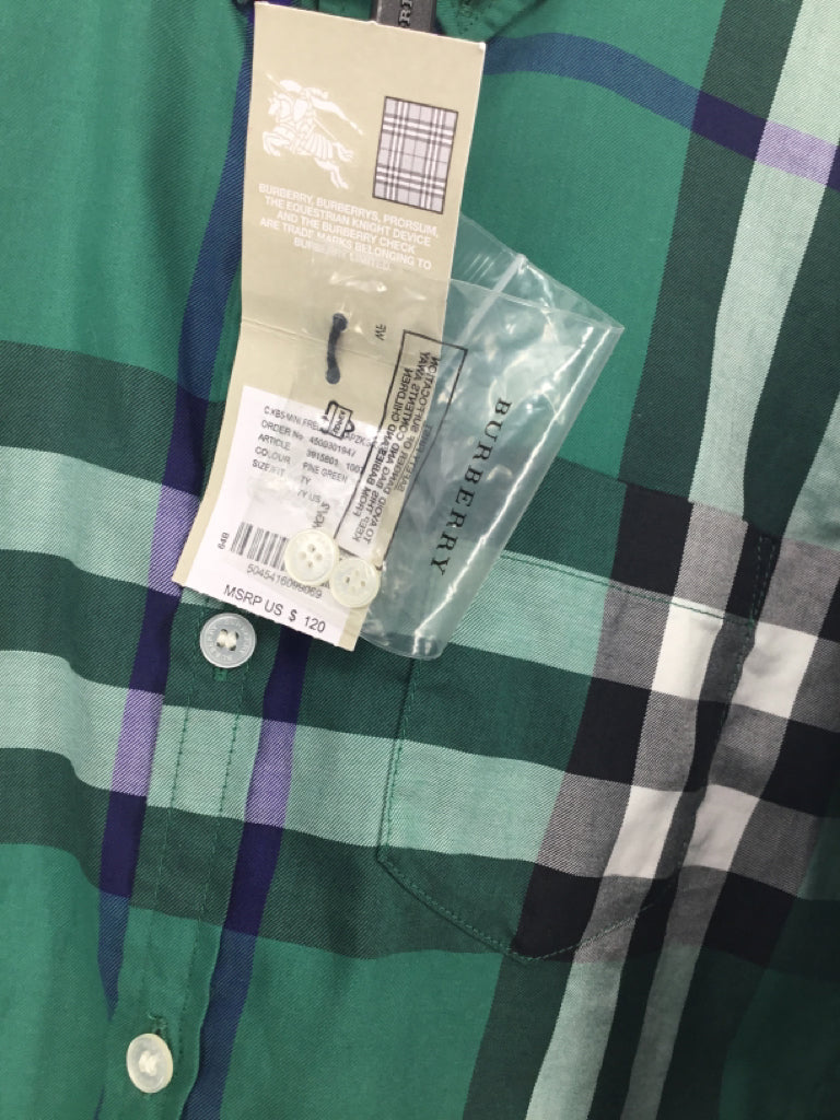 Burberry Child Size 7 Green Plaid Shirt - boys