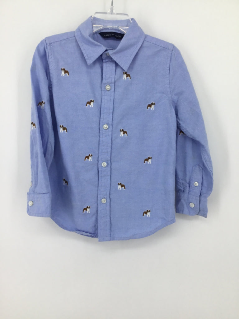 Janie and Jack Child Size 3 Blue Dog Shirt - boys