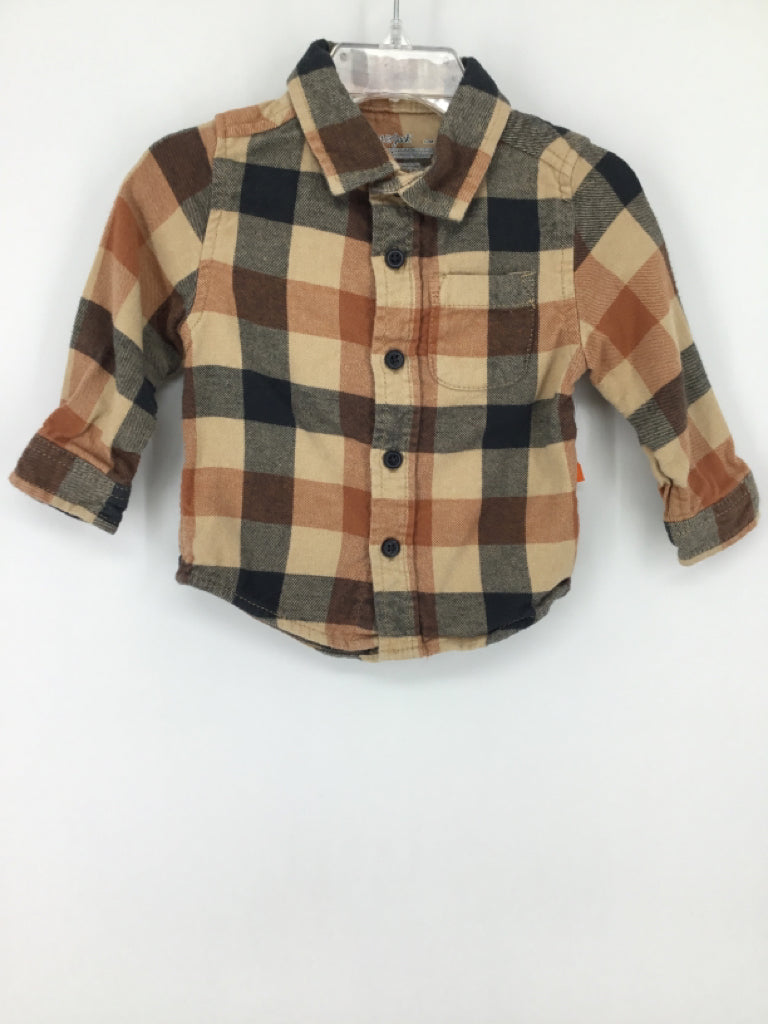 Cat & Jack Child Size 12 Months Tan Checkered Shirt - boys