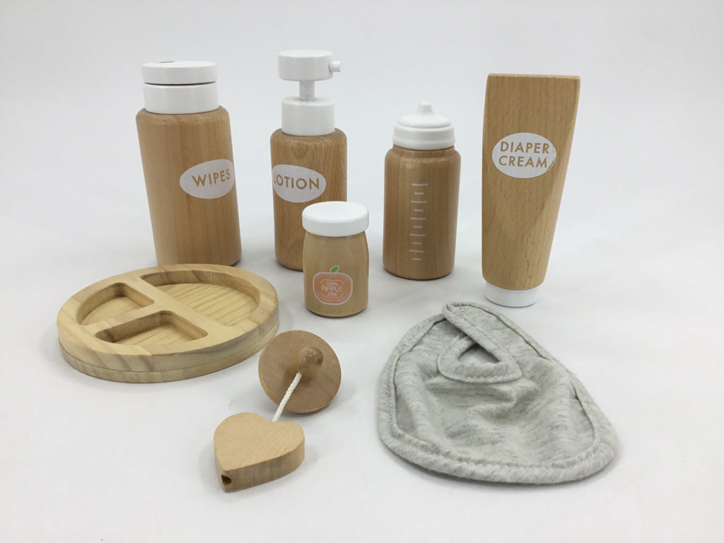 Pottery Barn Kids Wooden Baby Doll Changing & Feeding Kit