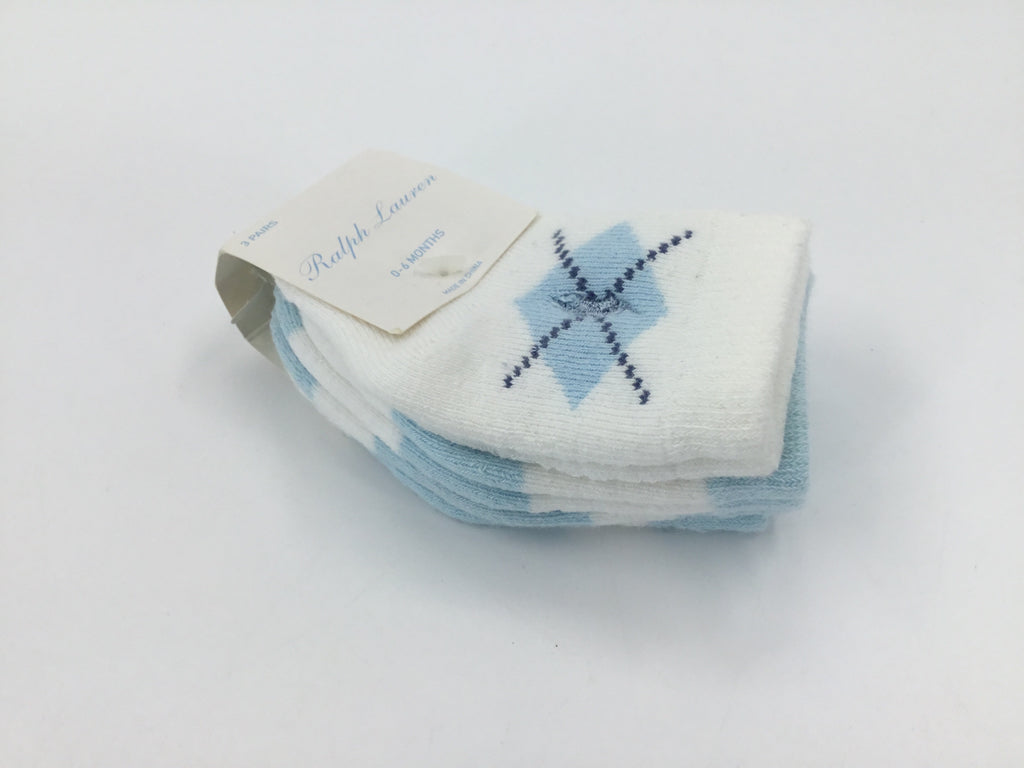 Ralph Lauren Child Size 0-6 Months Blue Print Socks - boys