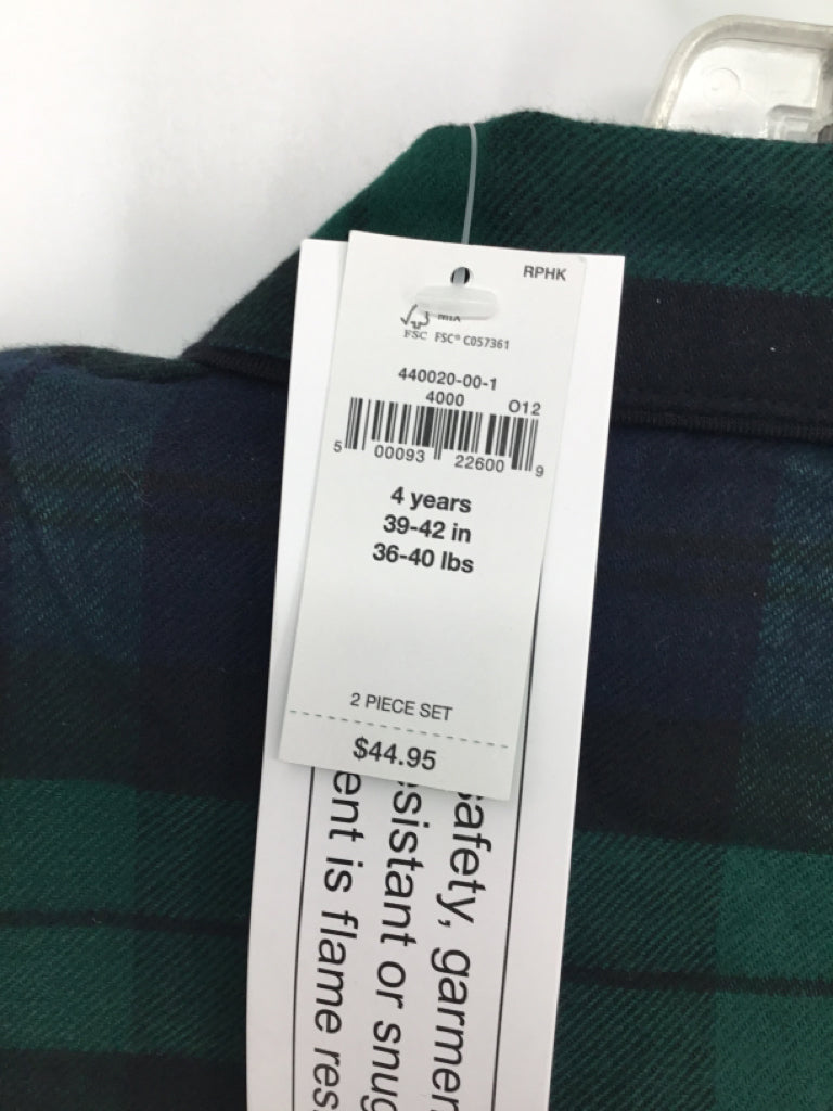 Baby Gap Child Size 4 Green Plaid Pajamas - boys