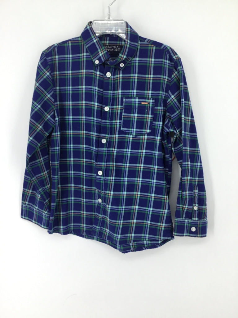 Mayoral Child Size 5 Blue Plaid Shirt - boys