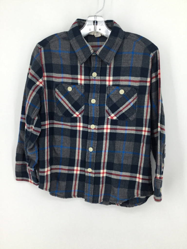 Lands' End Child Size 8 Navy Plaid Shirt - boys