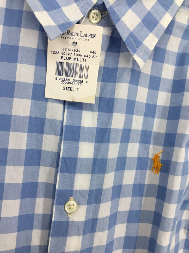 Ralph Lauren Child Size 7 Blue Gingham Shirt - boys
