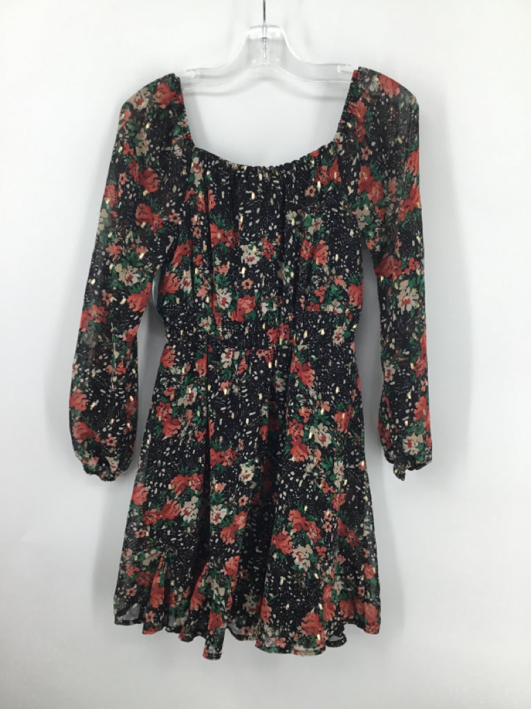 Three Pink Hearts Child Size 8 Black Dress - girls
